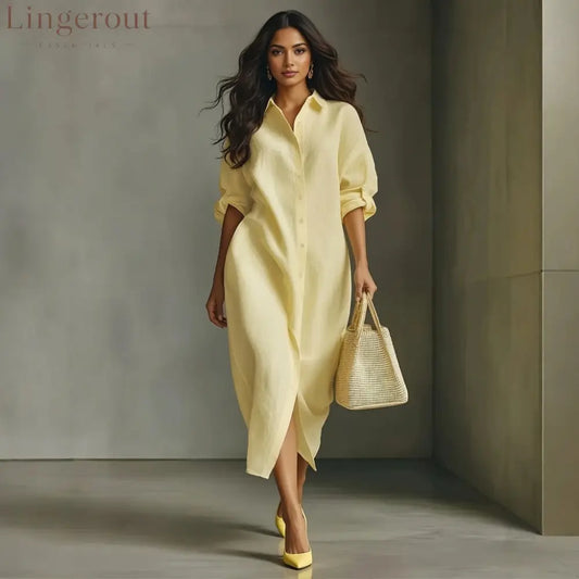Oversized Linen Blend Midi Shirt Dress