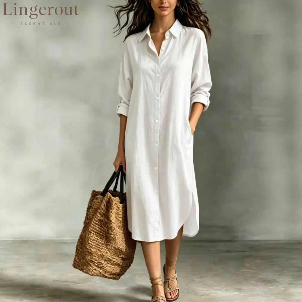 Oversized Linen‑Blend Shirt Midi Dress