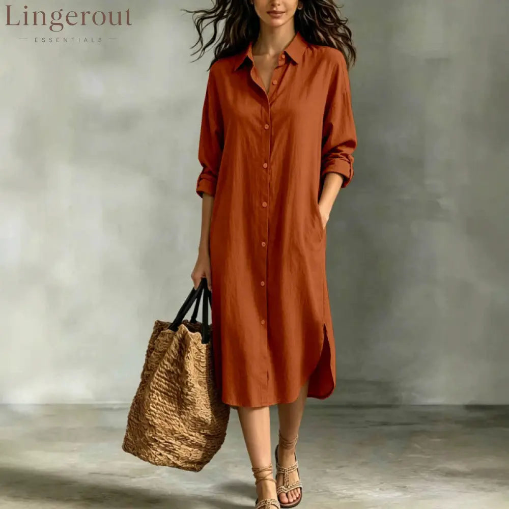 Oversized Linen‑Blend Shirt Midi Dress