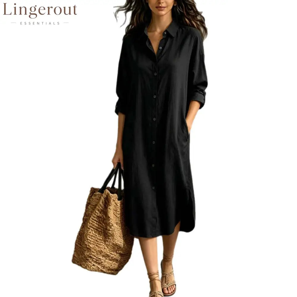 Oversized Linen‑Blend Shirt Midi Dress