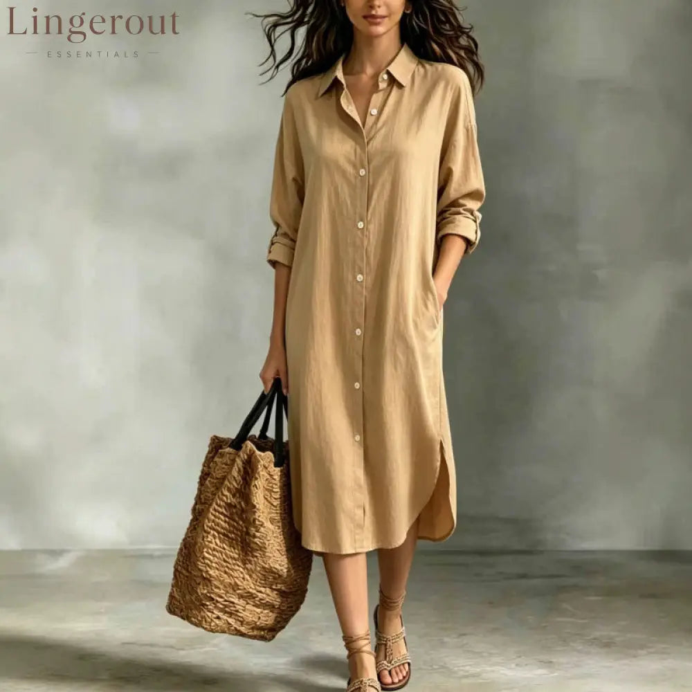 Oversized Linen‑Blend Shirt Midi Dress
