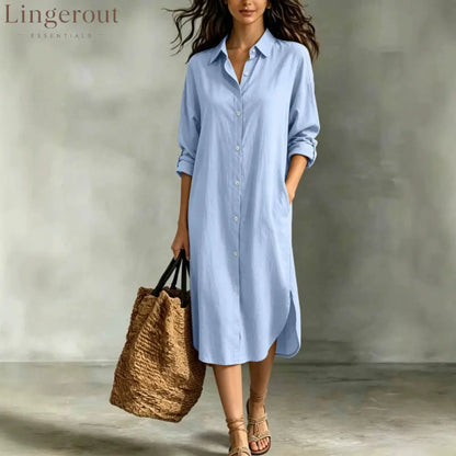 Oversized Linen‑Blend Shirt Midi Dress