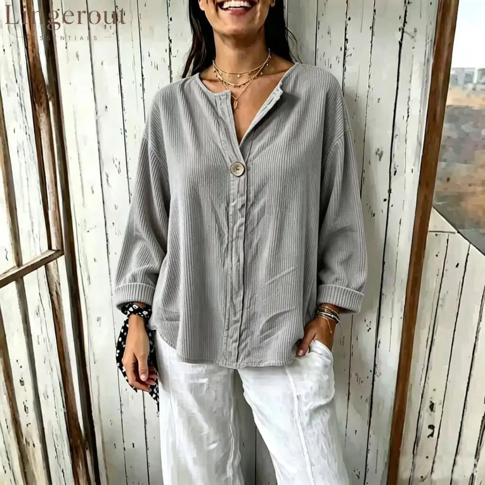 Oversized Ribbed Button-Front Top