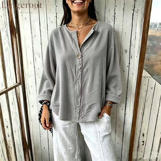 Oversized Ribbed Button-Front Top