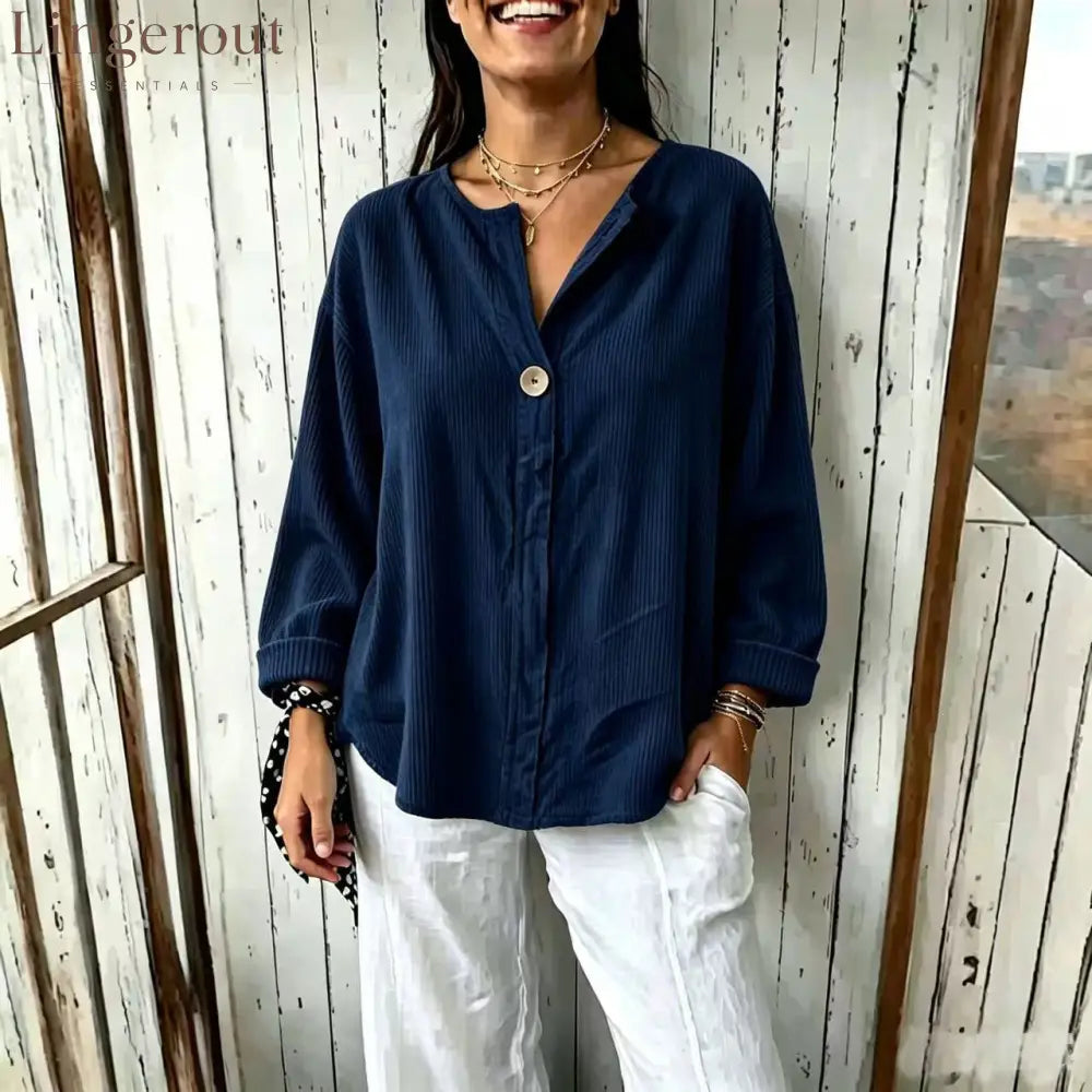Oversized Ribbed Button-Front Top