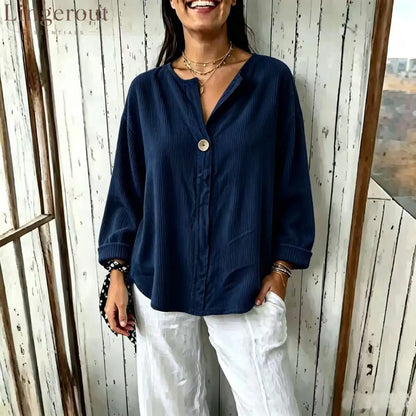 Oversized Ribbed Button-Front Top