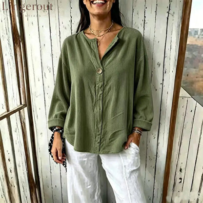 Oversized Ribbed Button-Front Top