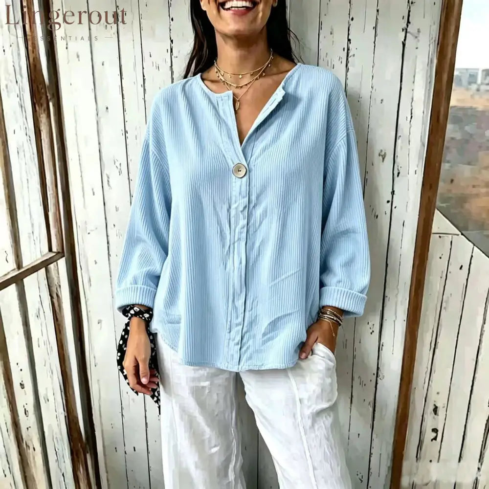 Oversized Ribbed Button-Front Top