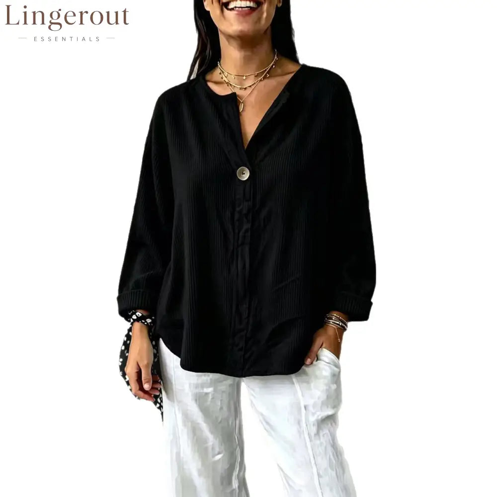 Oversized Ribbed Button-Front Top