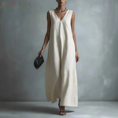 Oversized Sleeveless Linen Maxi Dress