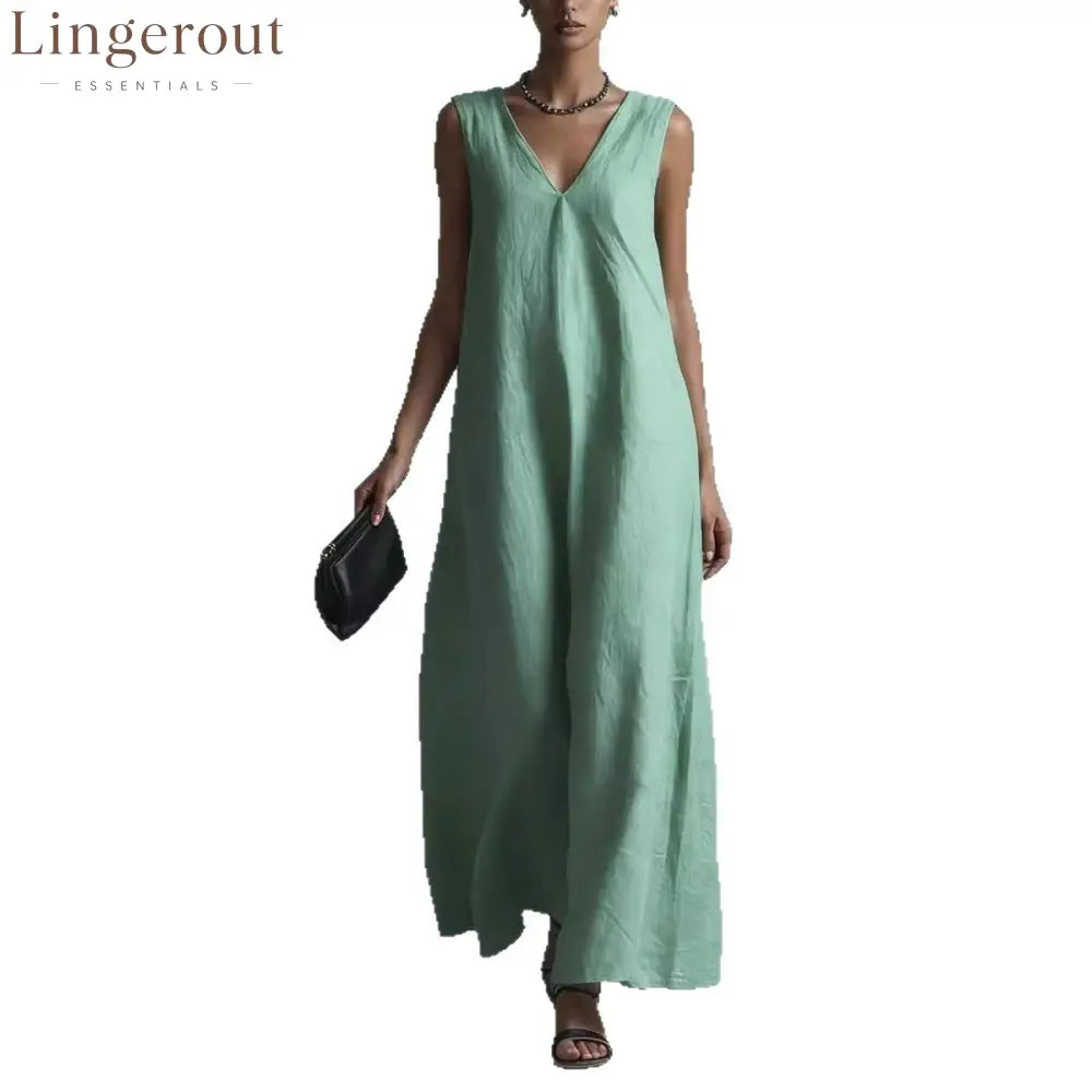 Oversized Sleeveless Linen Maxi Dress