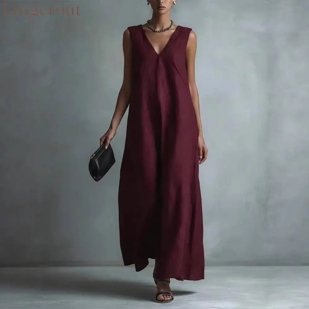Oversized Sleeveless Linen Maxi Dress