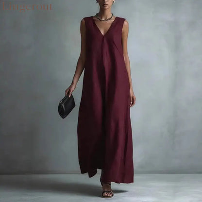 Oversized Sleeveless Linen Maxi Dress