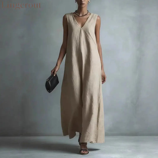 Oversized Sleeveless Linen Maxi Dress
