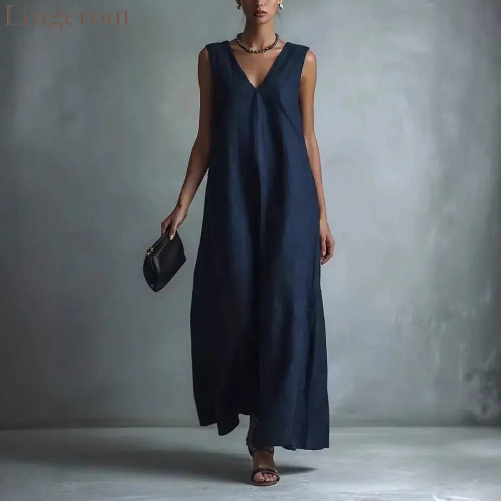Oversized Sleeveless Linen Maxi Dress