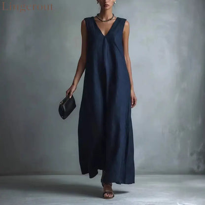Oversized Sleeveless Linen Maxi Dress