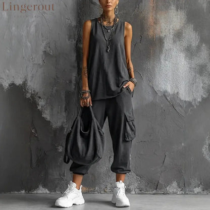 Oversized Sleeveless Top & Cargo Jogger Set