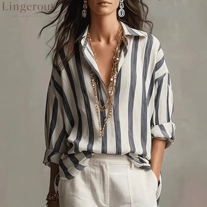 Oversized Striped Button-Down Shirt - Black / S