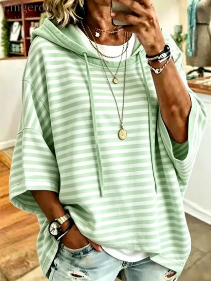 Oversized Striped Hoodie - Green / S