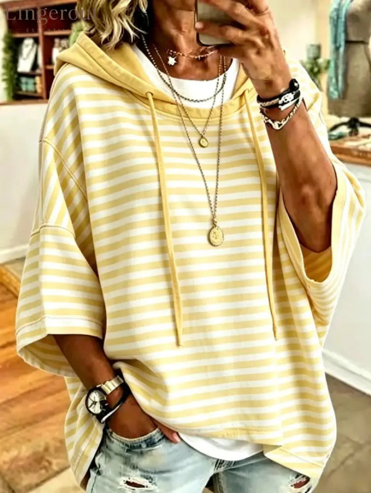 Oversized Striped Hoodie - Yellow / S