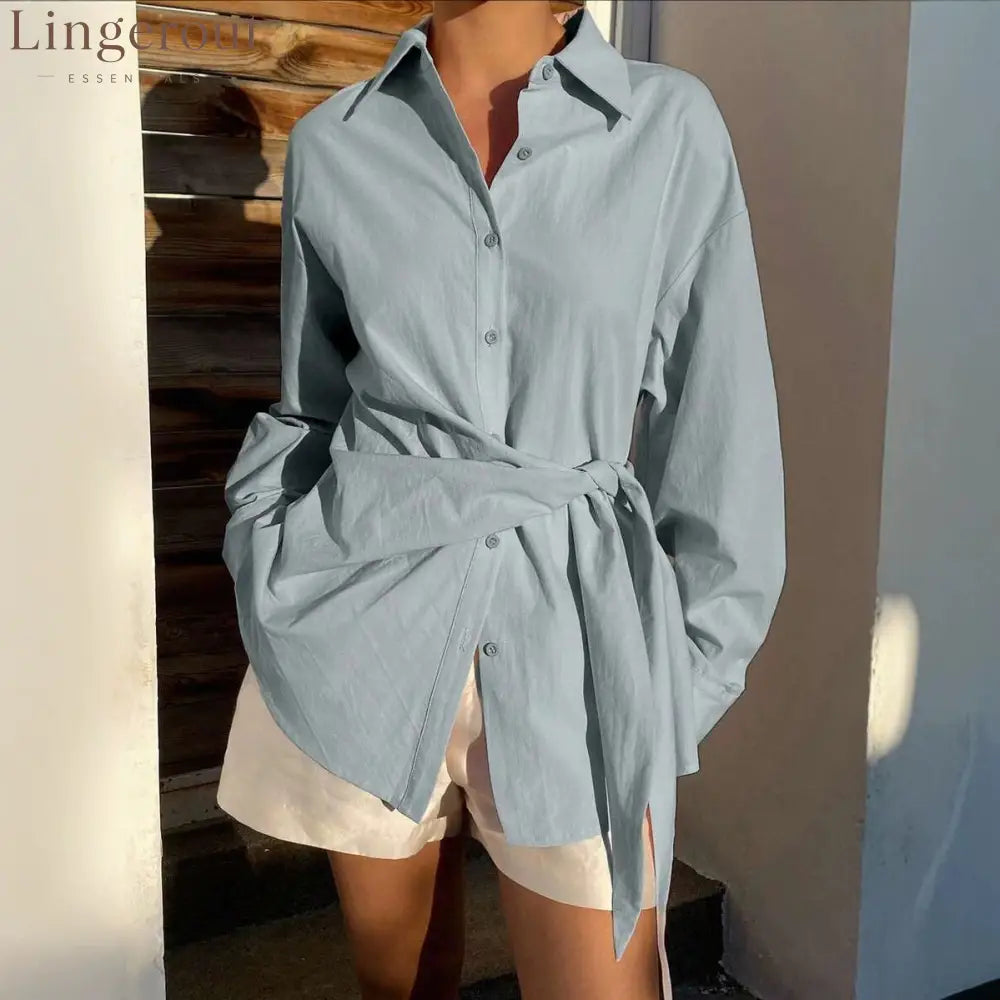 2026 Cross-Border European And American Fashion Design Cross-Tie Waist Solid Color Lapel Loose Dropped Shoulder