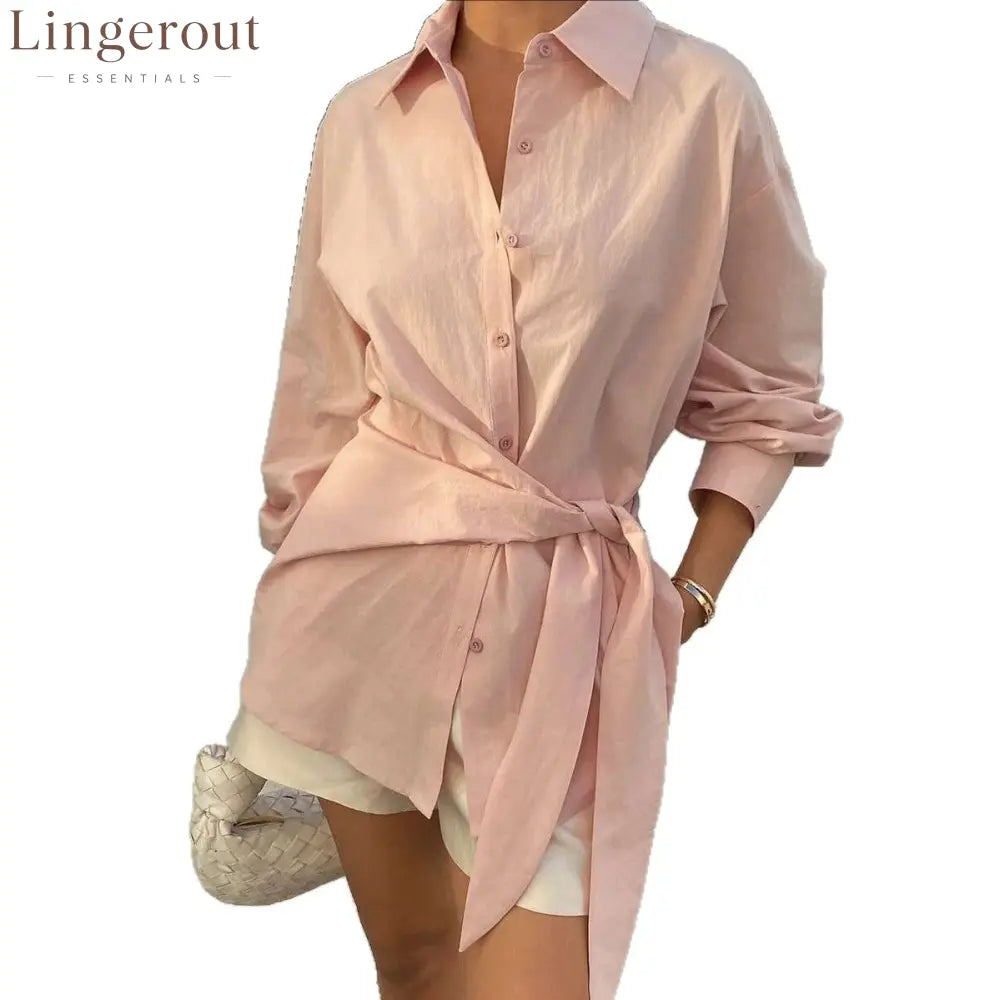 2026 Cross-Border European And American Fashion Design Cross-Tie Waist Solid Color Lapel Loose Dropped Shoulder