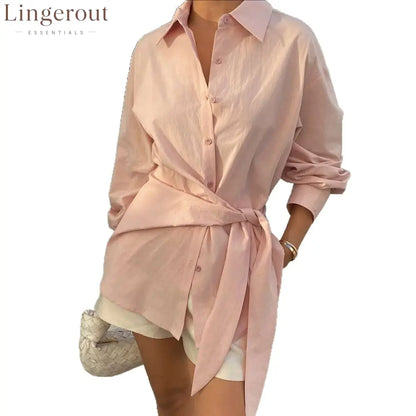 2026 Cross-Border European And American Fashion Design Cross-Tie Waist Solid Color Lapel Loose Dropped Shoulder