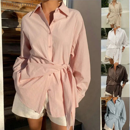 2026 Cross-Border European And American Fashion Design Cross-Tie Waist Solid Color Lapel Loose Dropped Shoulder