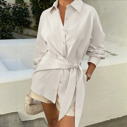 2026 Cross-Border European And American Fashion Design Cross-Tie Waist Solid Color Lapel Loose Dropped Shoulder