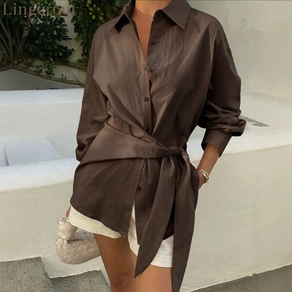 2026 Cross-Border European And American Fashion Design Cross-Tie Waist Solid Color Lapel Loose Dropped Shoulder