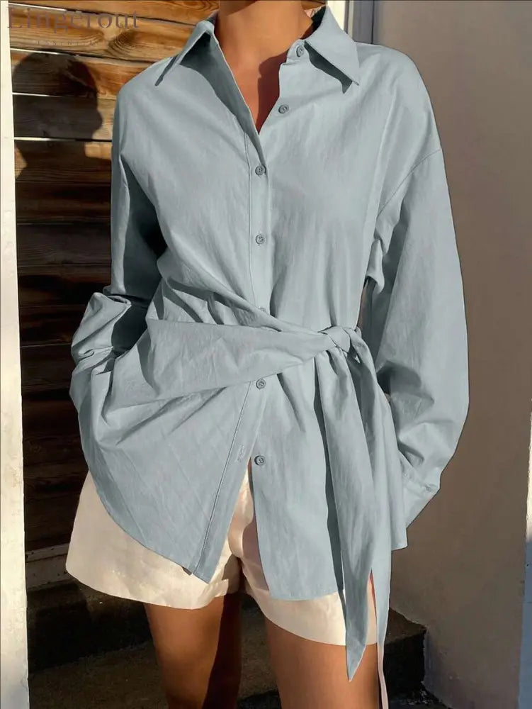 2026 Cross-Border European And American Fashion Design Cross-Tie Waist Solid Color Lapel Loose Dropped Shoulder