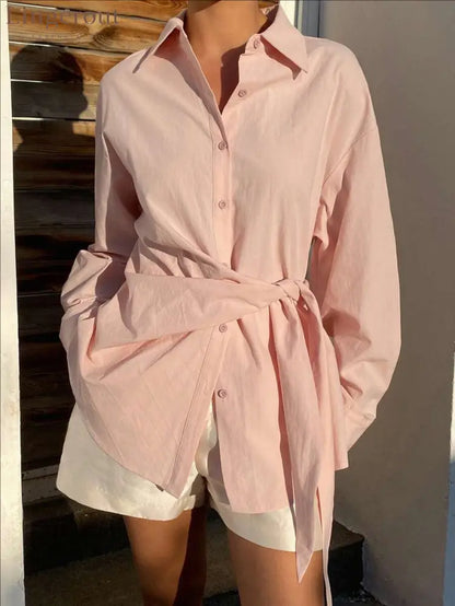 2026 Cross-Border European And American Fashion Design Cross-Tie Waist Solid Color Lapel Loose Dropped Shoulder