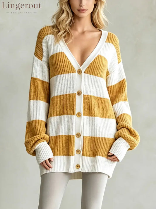 Oversized V-Neck Button-Front Chunky Knit Cardigan