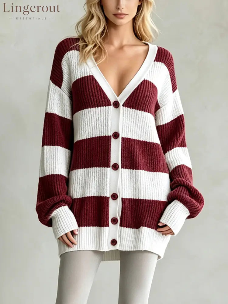 Oversized V-Neck Button-Front Chunky Knit Cardigan