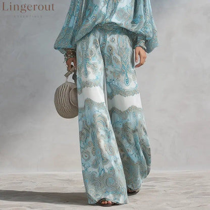 Paisley Print Blouse & Wide-Leg Pants Set