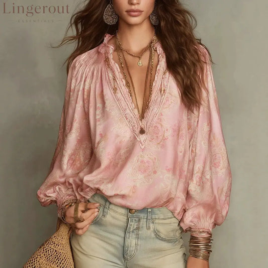 2026 French Style Soft Floral Lace Patchwork Shirt Elastic Puff Sleeves Loose And Lightweight Commuter Top