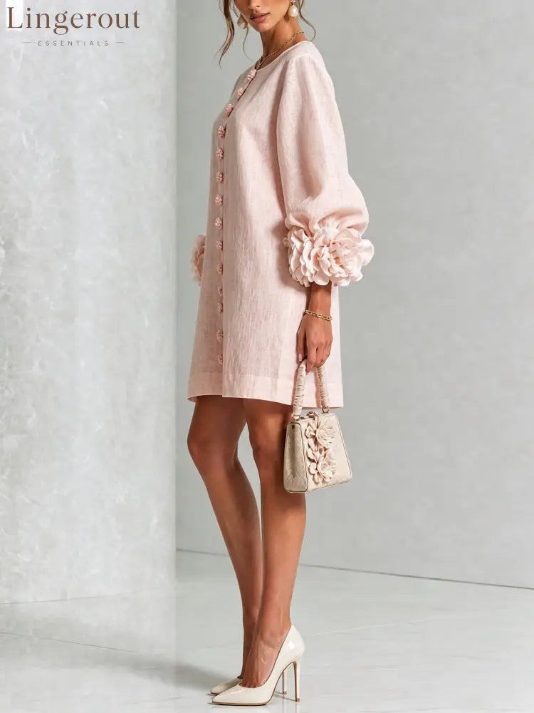 Pink Floral Button-down Mini Dress With Striking Floral Cuffs