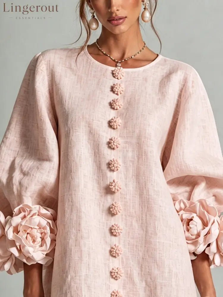 Pink Floral Button-down Mini Dress With Striking Floral Cuffs