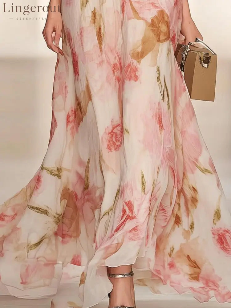 Pink Short Sleeve V-Neck Maxi Dress