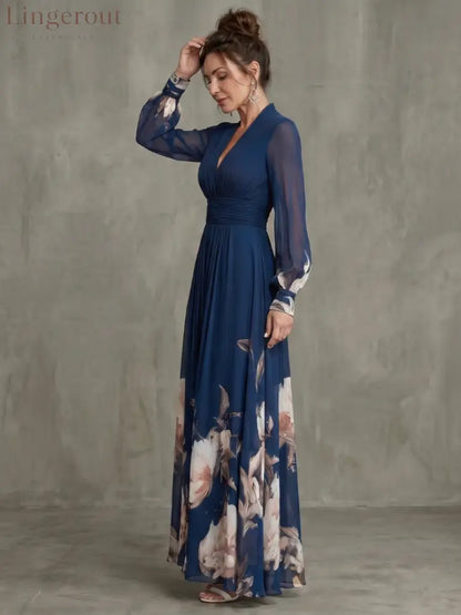 Pleated Sheer Sleeve Navy Maxi Dress - Maxi Dress