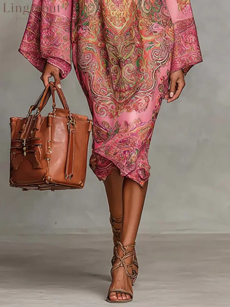 Plus Size Urban Paisley Printing Midi Dress