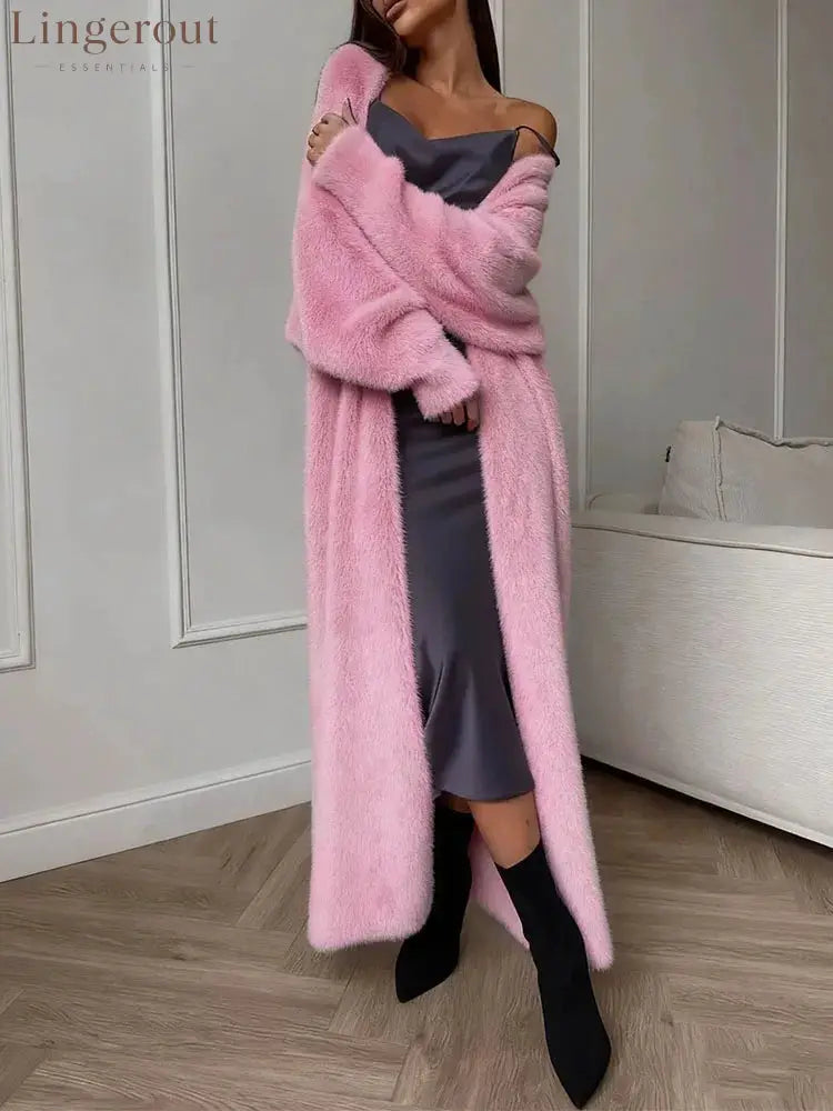 Plush fluffy autumn and winter loose coat women’s long cardigan imitation mink white knitted cardigan - 02 Pink / L