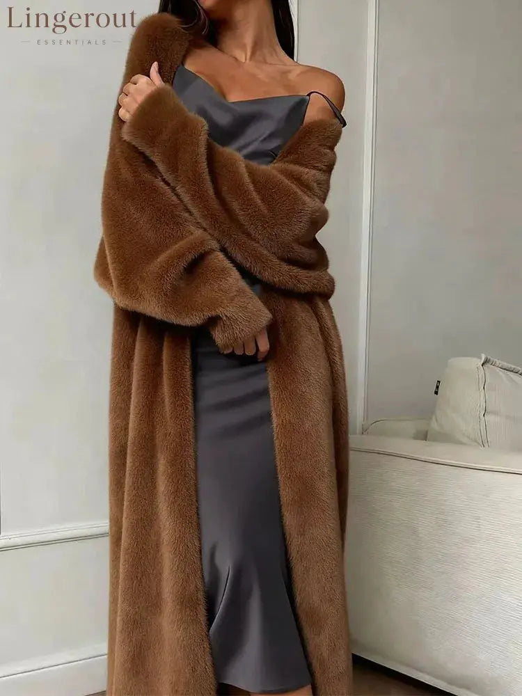 Plush fluffy autumn and winter loose coat women’s long cardigan imitation mink white knitted cardigan - 04 Brown / L