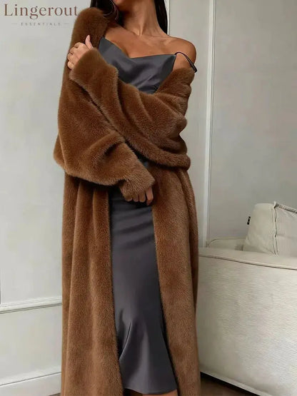 Plush fluffy autumn and winter loose coat women’s long cardigan imitation mink white knitted cardigan - 04 Brown / L
