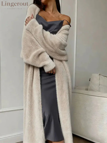 Plush fluffy autumn and winter loose coat women’s long cardigan imitation mink white knitted cardigan