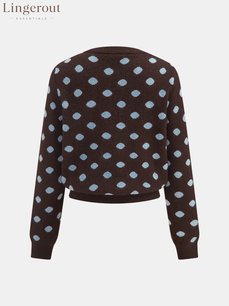 Polka‑Dot Long‑Sleeve Knit Cardigan - Cardigans
