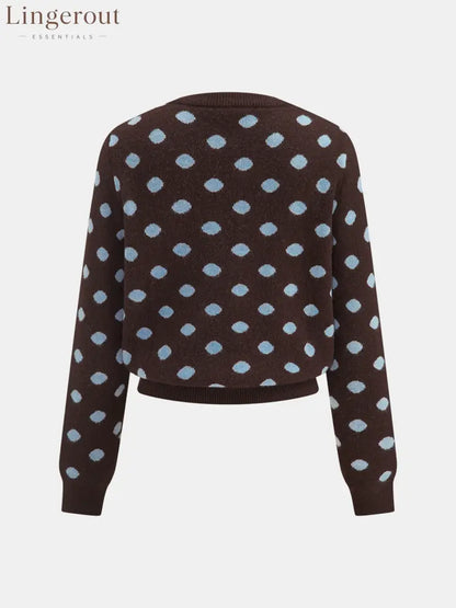 Polka‑Dot Long‑Sleeve Knit Cardigan - Cardigans