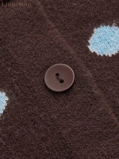 Polka‑Dot Long‑Sleeve Knit Cardigan - Cardigans