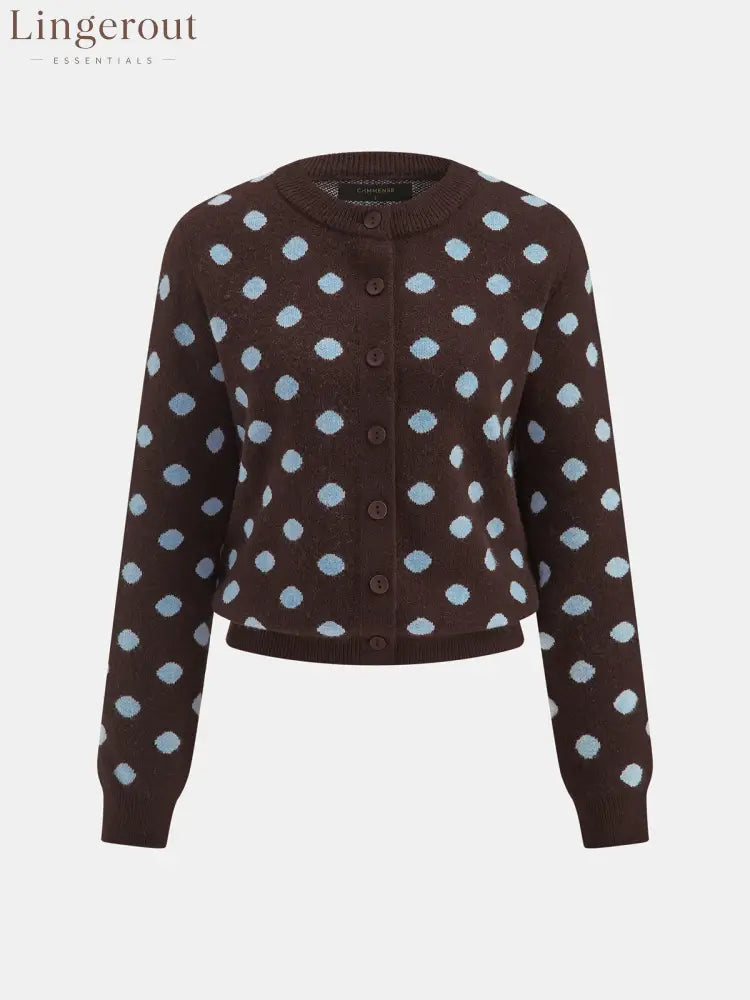 Polka‑Dot Long‑Sleeve Knit Cardigan - Cardigans