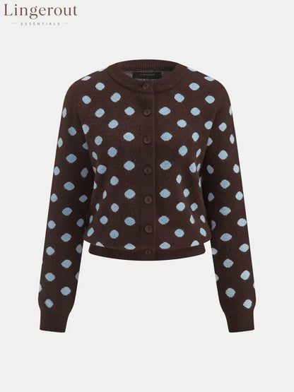 Polka‑Dot Long‑Sleeve Knit Cardigan - Cardigans